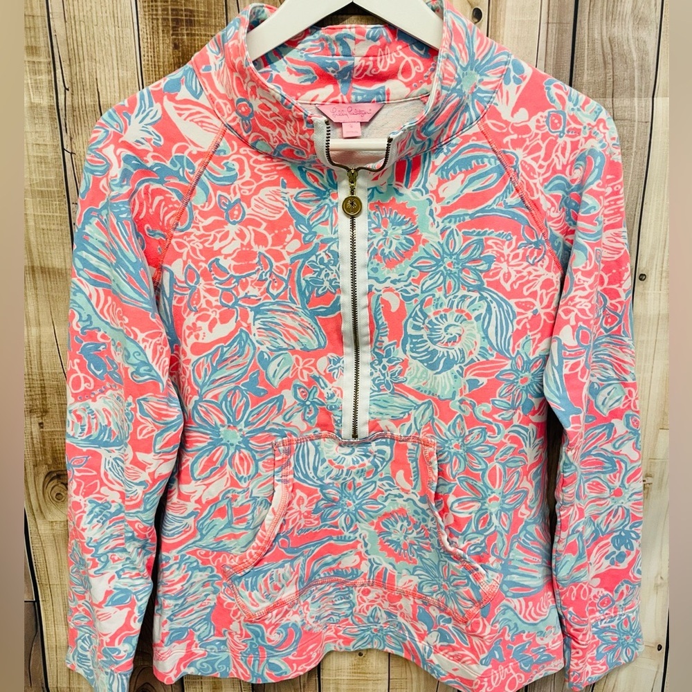 Lilly Pulitzer Skipper Popover Sz S Pink Sun Ray Summer Siren Pulllover Pockets